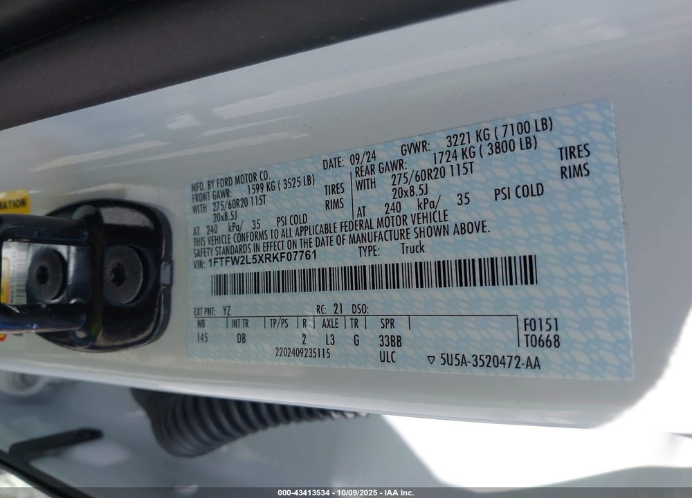 2024 FORD F-150 STX VIN: 1FTFW2L5XRKF07761