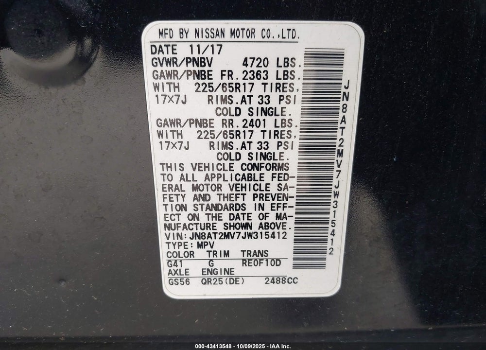 2018 NISSAN ROGUE VIN: JN8AT2MV7JW315412