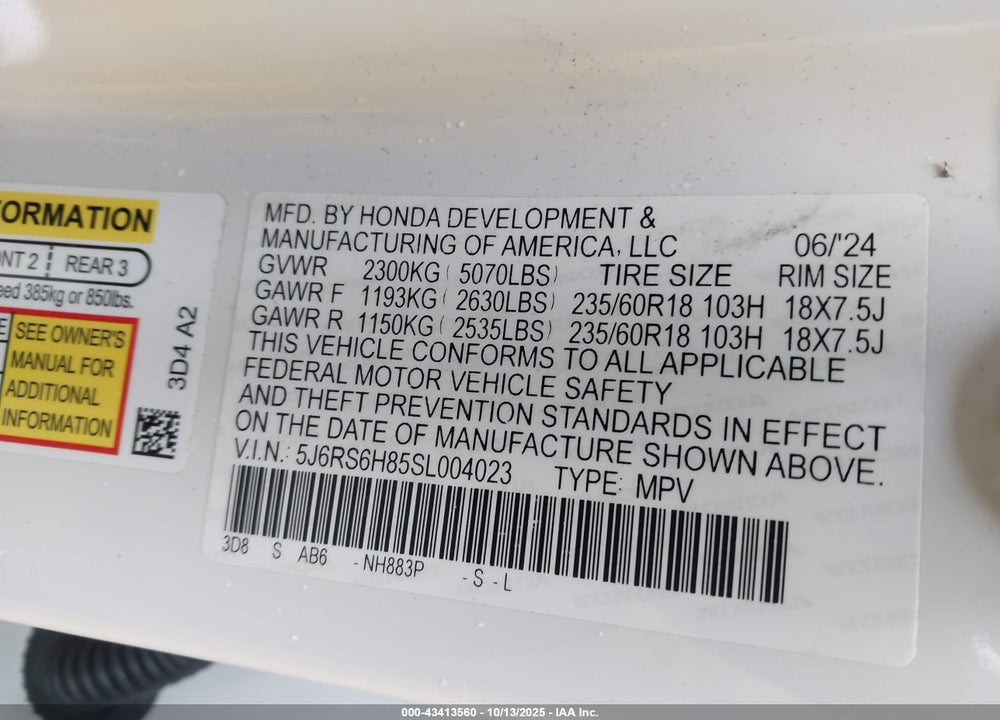 2025 HONDA CR-V HYBRID SPORT-L VIN: 5J6RS6H85SL004023