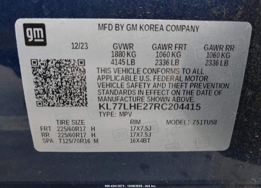 2024 CHEVROLET TRAX VIN: KL77LHE27RC204415
