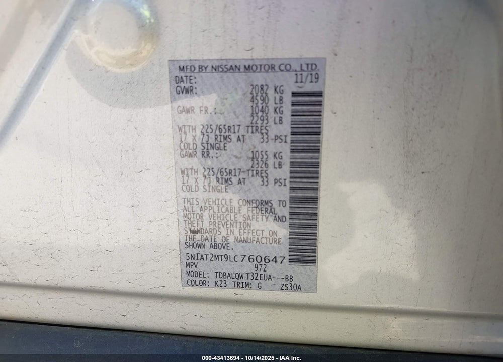 2020 NISSAN ROGUE VIN: 5N1AT2MT9LC760647