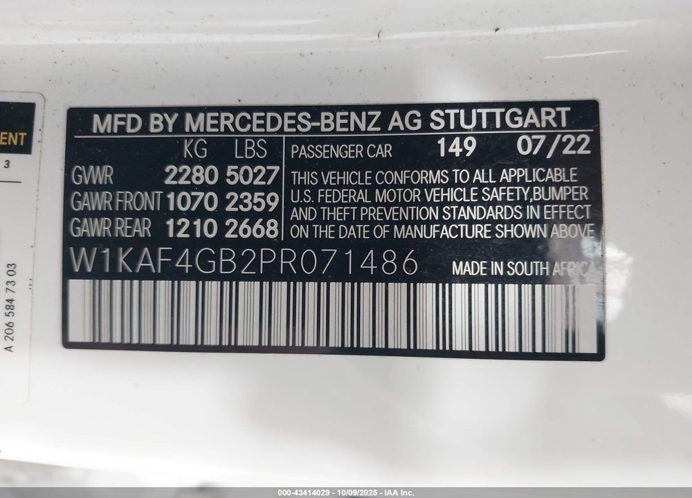 2023 MERCEDES-BENZ C 300 SEDAN VIN: W1KAF4GB2PR071486