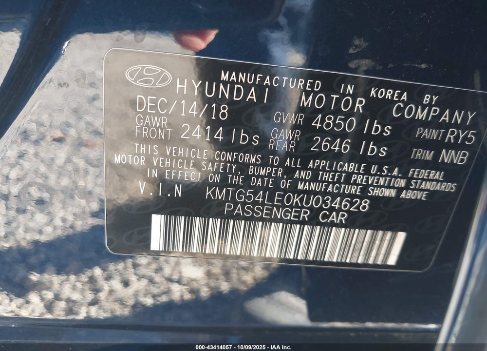 2019 GENESIS G70 VIN: KMTG54LE0KU034628