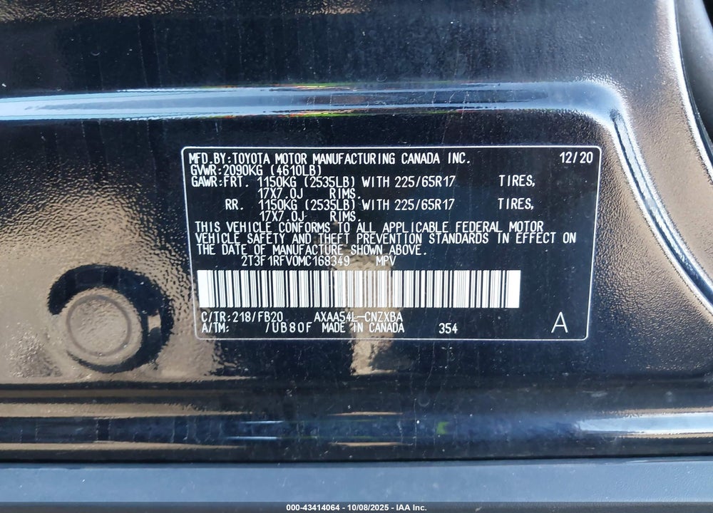 2021 TOYOTA RAV4 LE VIN: 2T3F1RFV0MC168349