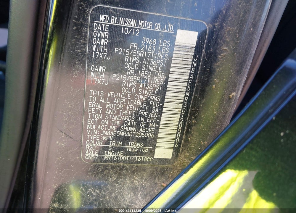 2013 NISSAN JUKE VIN: JN8AF5MR3DT205006
