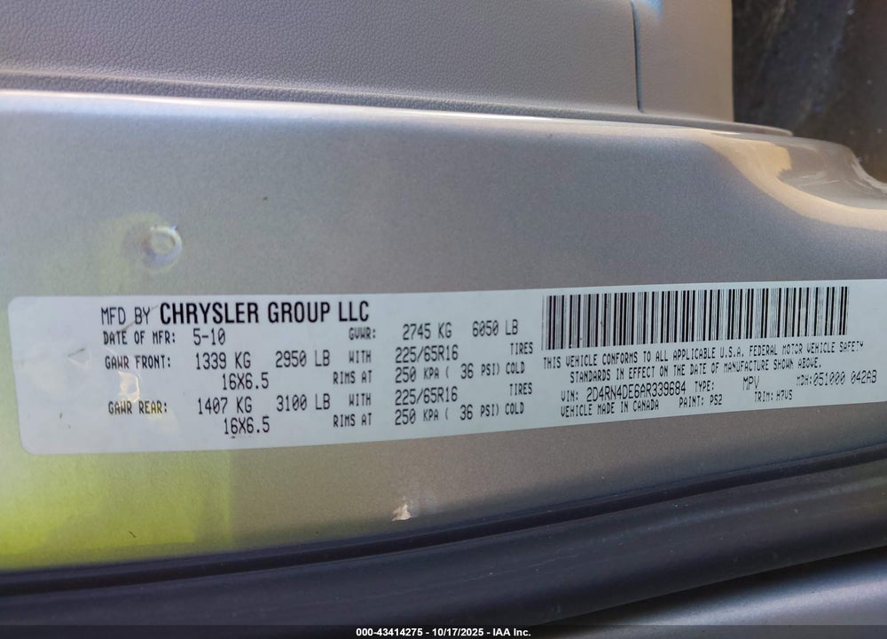 2010 CARAVAN DODGE GRAND  SE VIN: 2D4RN4DE6AR339684
