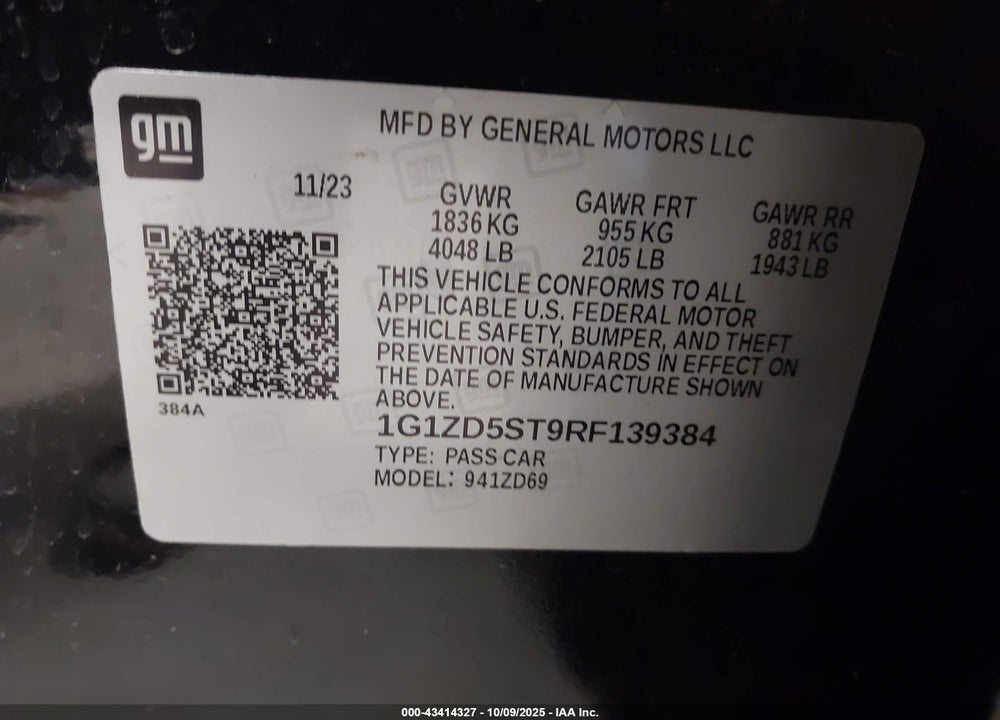 2024 CHEVROLET MALIBU VIN: 1G1ZD5ST9RF139384