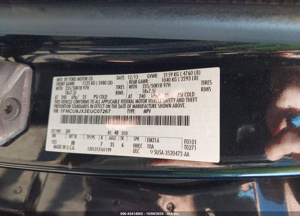 2014 FORD ESCAPE TITANIUM VIN: 1FMCU9JX3EUC07267