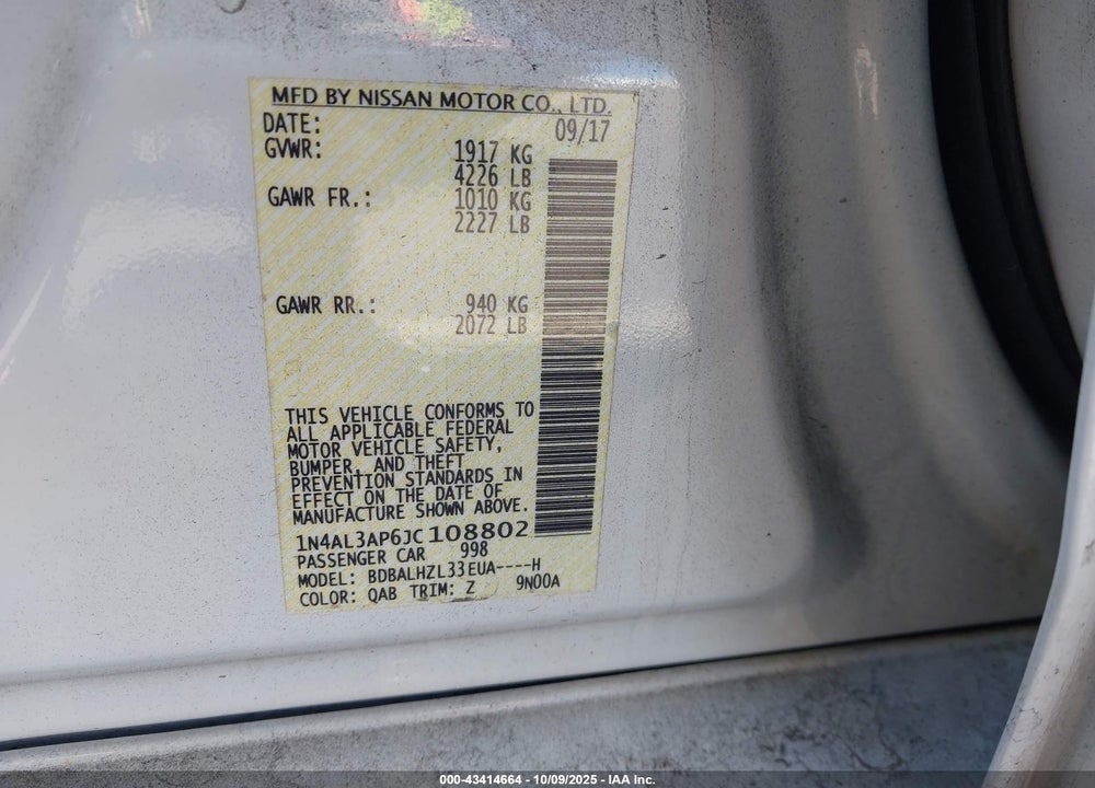 2018 NISSAN ALTIMA 2.5 SR VIN: 1N4AL3AP6JC108802