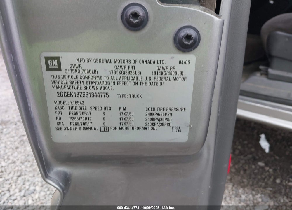 2006 CHEVROLET SILVERADO 1500 VIN: 2GCEK13Z561344775