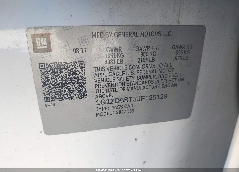 2018 CHEVROLET MALIBU LT VIN: 1G1ZD5ST3JF125128