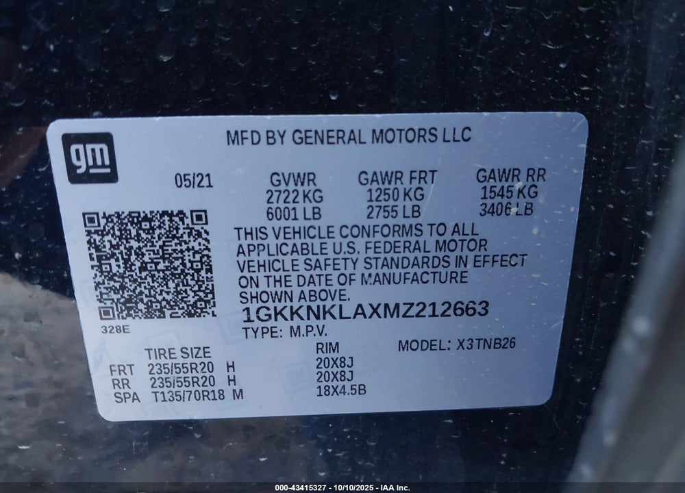 2021 GMC ACADIA VIN: 1GKKNKLAXMZ212663