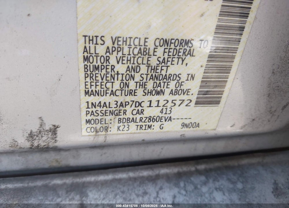 2013 NISSAN ALTIMA VIN: 1N4AL3AP7DC112572