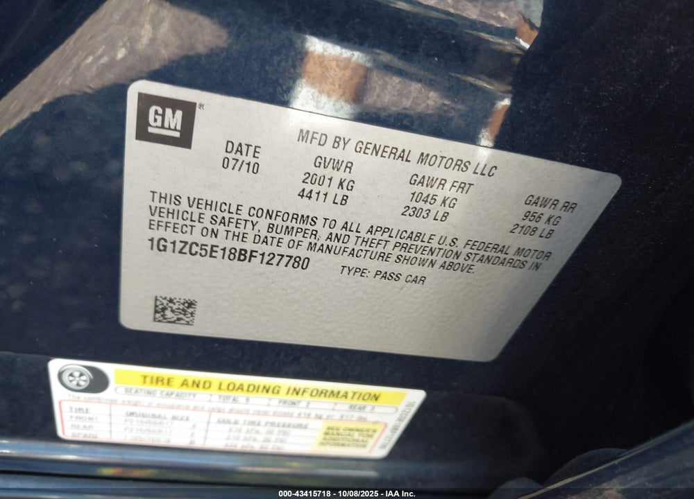 2011 CHEVROLET MALIBU 1LT VIN: 1G1ZC5E18BF127780