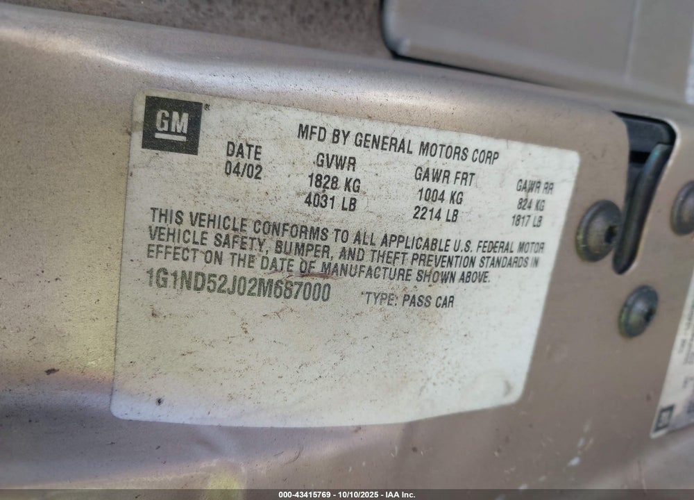 2002 CHEVROLET MALIBU VIN: 1G1ND52J02M687000