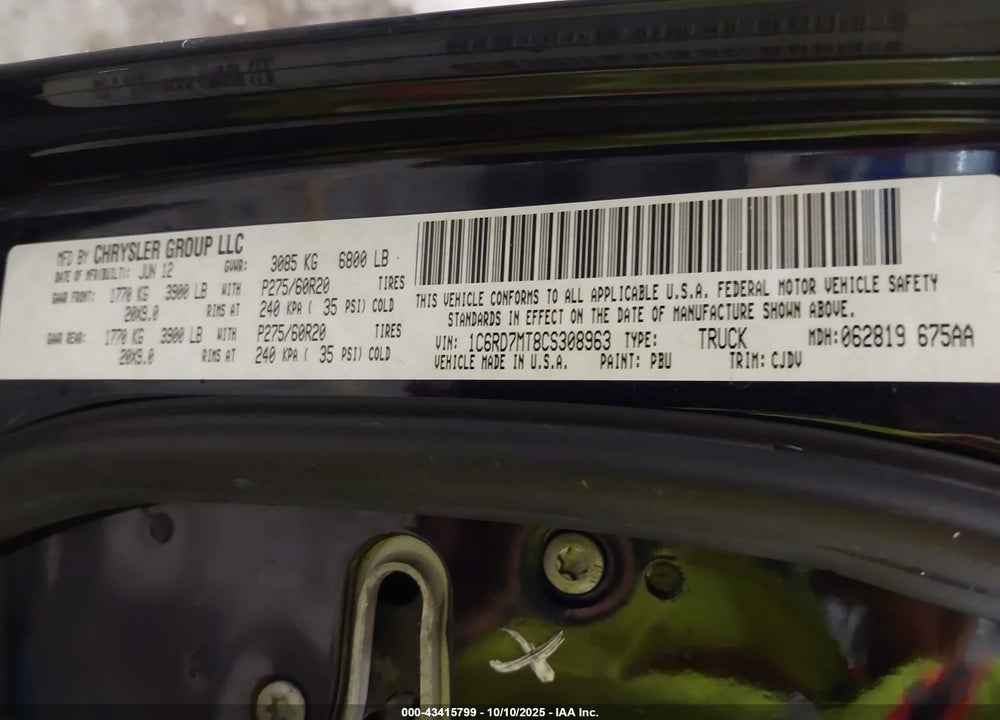 2012 RAM 1500 SPORT VIN: 1C6RD7MT8CS308963