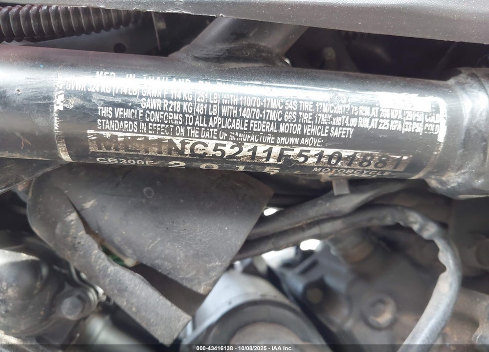 2015 HONDA CB300 F VIN: MLHNC5211F5101881