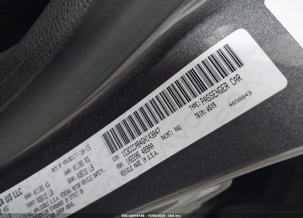 2016 CHRYSLER 200 VIN: 1C3CCCAB4GN143847