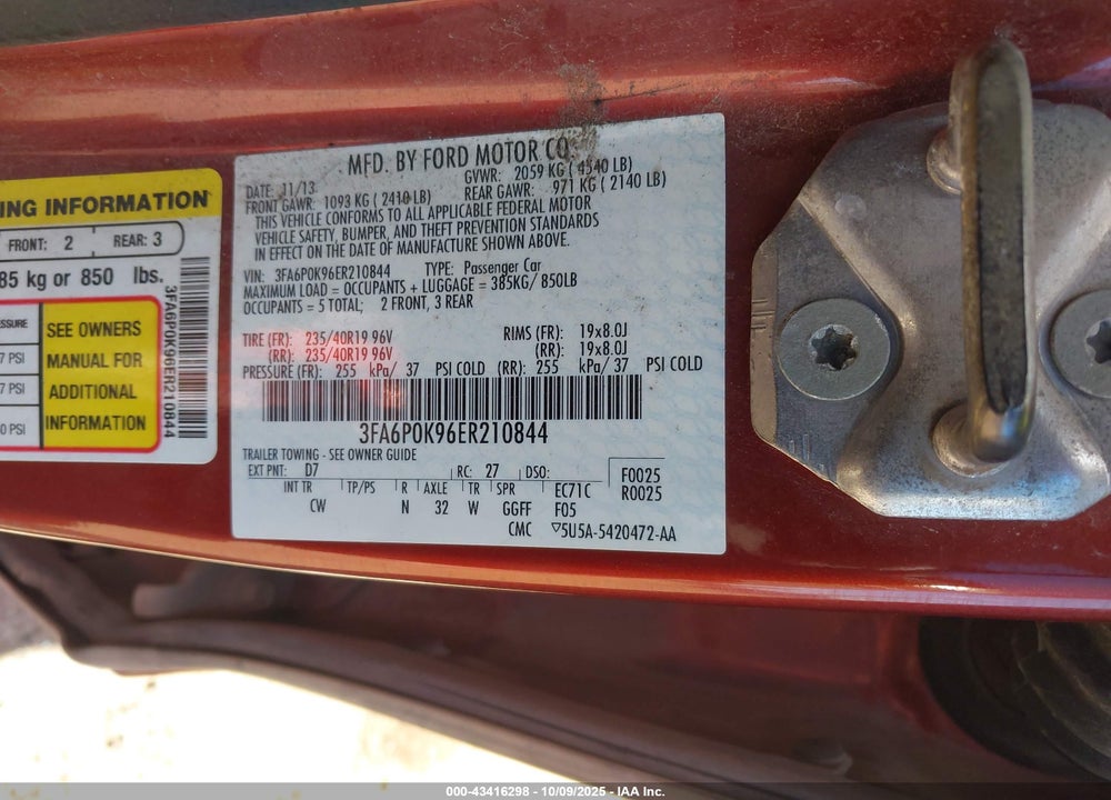 2014 FORD FUSION VIN: 3FA6P0K96ER210844