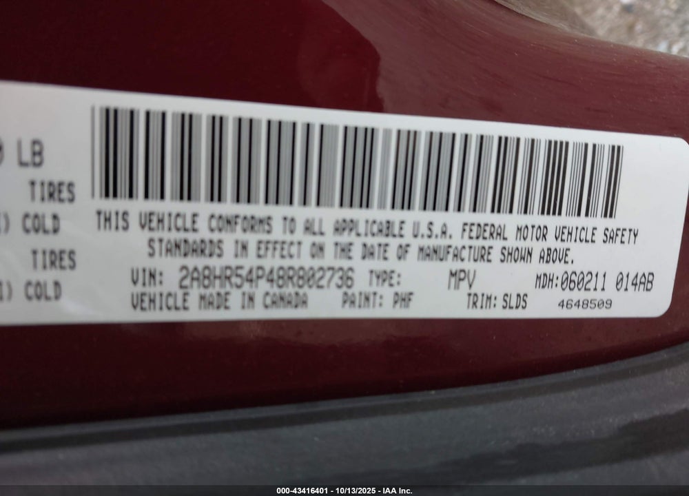 2008 CHRYSLER TOWN & COUNTRY TOURING VIN: 2A8HR54P48R802736