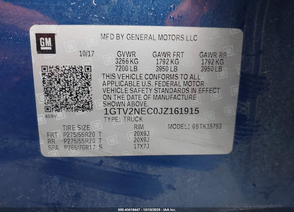 2018 GMC SIERRA 1500 SLT VIN: 1GTV2NEC0JZ161915