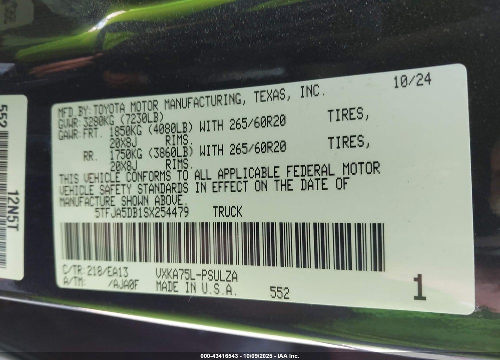 2025 TOYOTA TUNDRA LIMITED 4WD VIN: 5TFJA5DB1SX254479