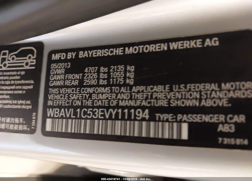 2014 BMW X1 VIN: WBAVL1C53EVY11194