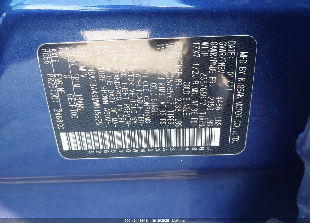 2021 NISSAN ROGUE S FWD VIN: JN8AT3AA9MW015625