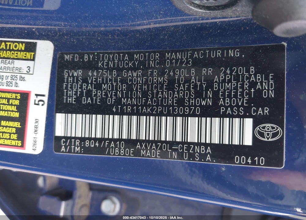2023 TOYOTA CAMRY LE VIN: 4T1R11AK2PU130970