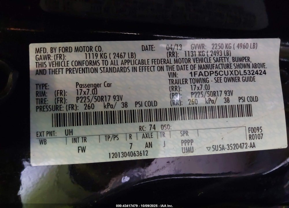 2013 FORD C-MAX ENERGI SEL VIN: 1FADP5CUXDL532424