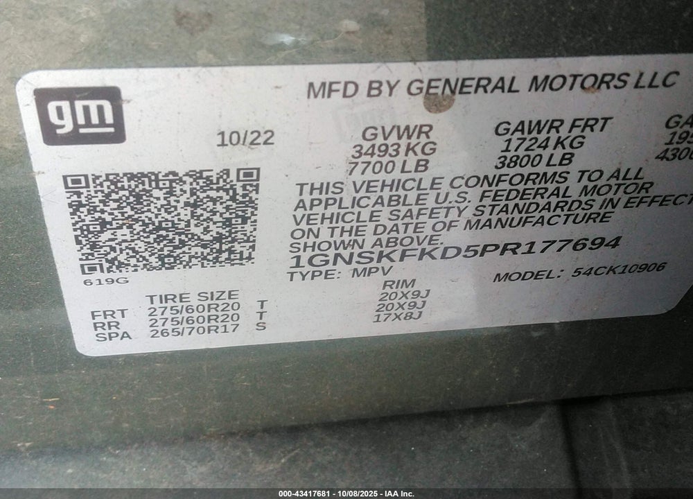 2023 CHEVROLET SUBURBAN VIN: 1GNSKFKD5PR177694