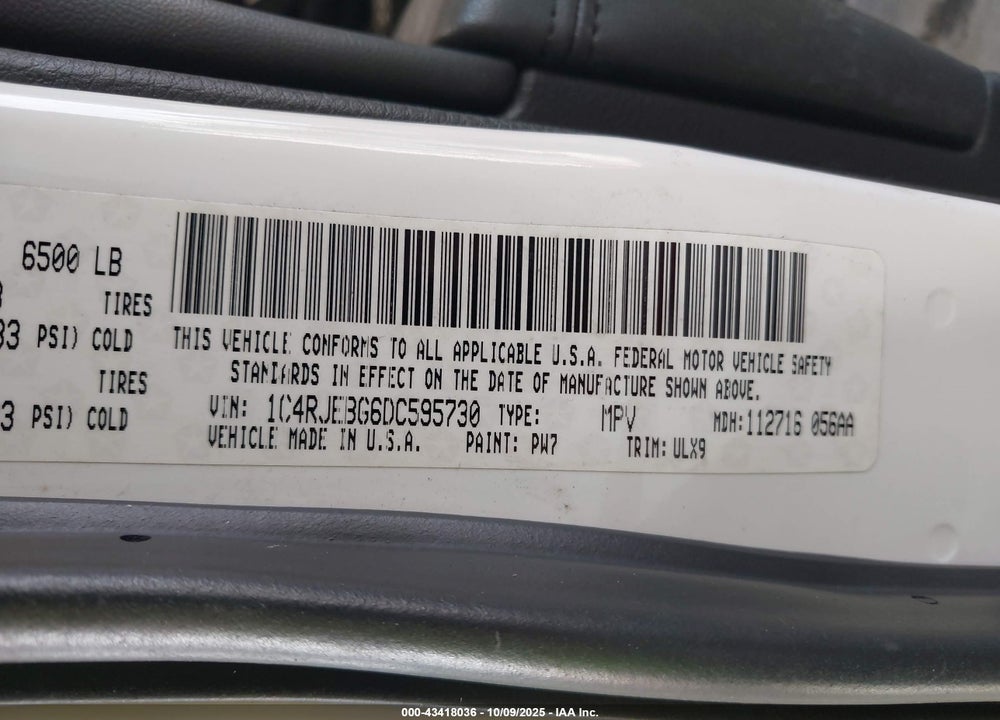 2013 JEEP GRAND CHEROKEE LIMITED VIN: 1C4RJEBG6DC595730