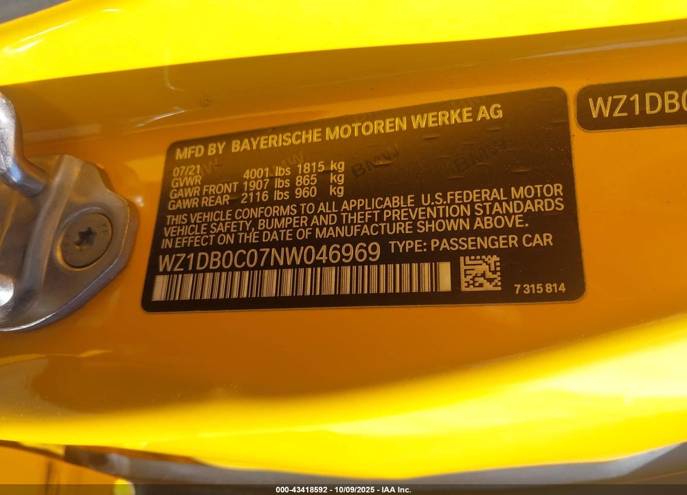 2022 TOYOTA GR SUPRA 3.0 PREMIUM VIN: WZ1DB0C07NW046969