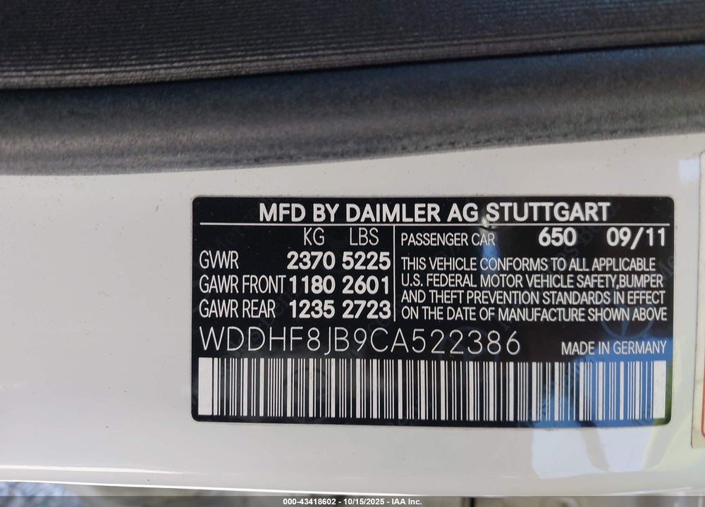 2012 MERCEDES-BENZ E 350 4MATIC VIN: WDDHF8JB9CA522386