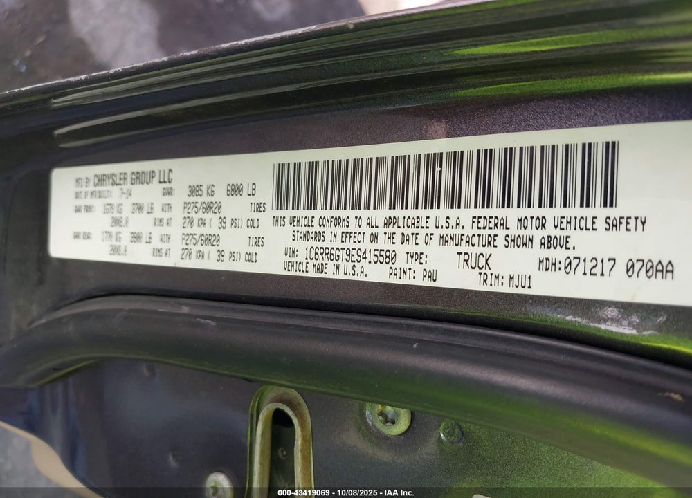 2014 RAM 1500 LONE STAR VIN: 1C6RR6GT9ES415580