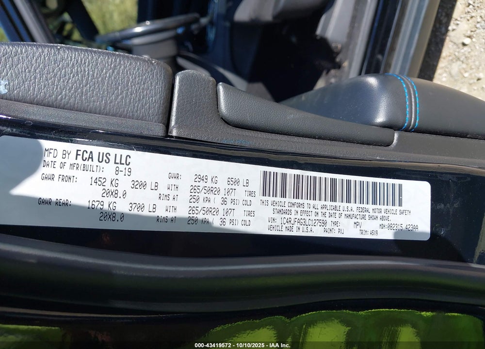 2020 JEEP GRAND CHEROKEE VIN: 1C4RJFAG3LC127590