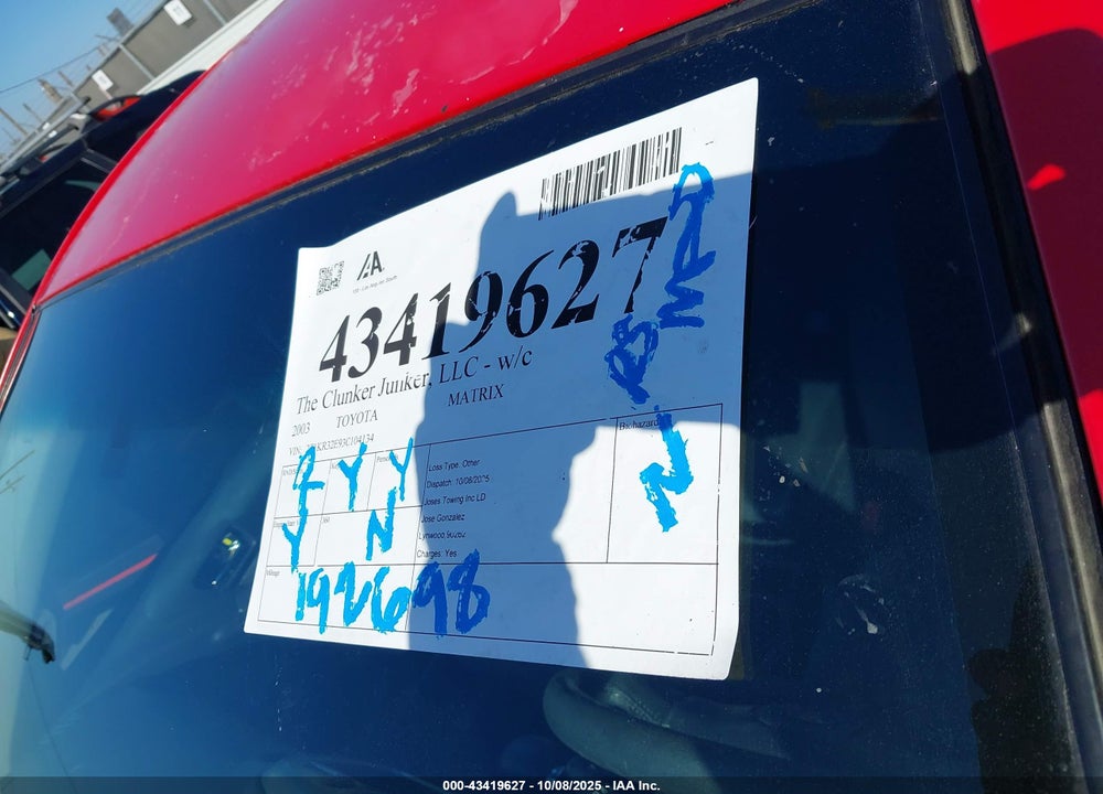 2003 TOYOTA MATRIX/XR VIN: 2T1KR32E93C104134