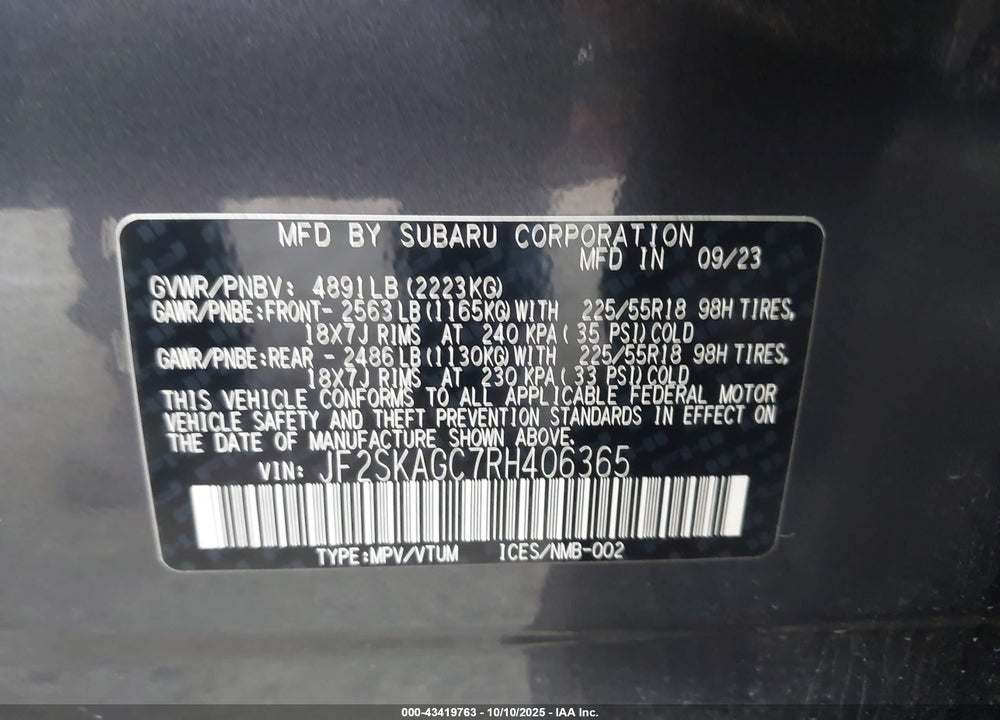 2024 SUBARU FORESTER SPORT VIN: JF2SKAGC7RH406365