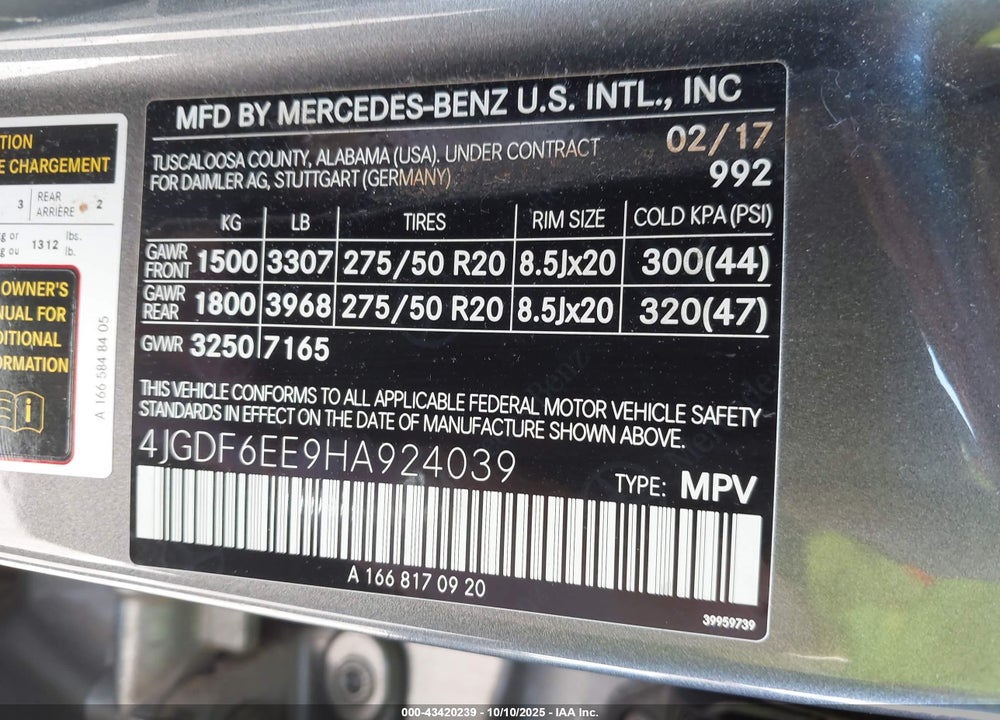 2017 MERCEDES-BENZ GLS 450 4MATIC VIN: 4JGDF6EE9HA924039