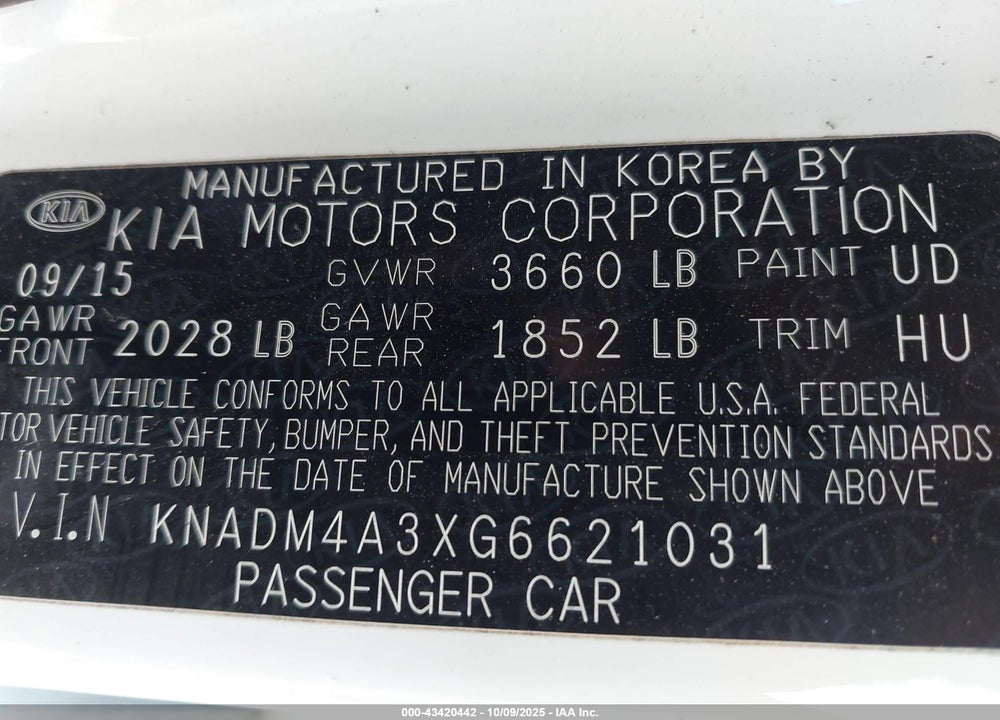 2016 KIA RIO LX VIN: KNADM4A3XG6621031