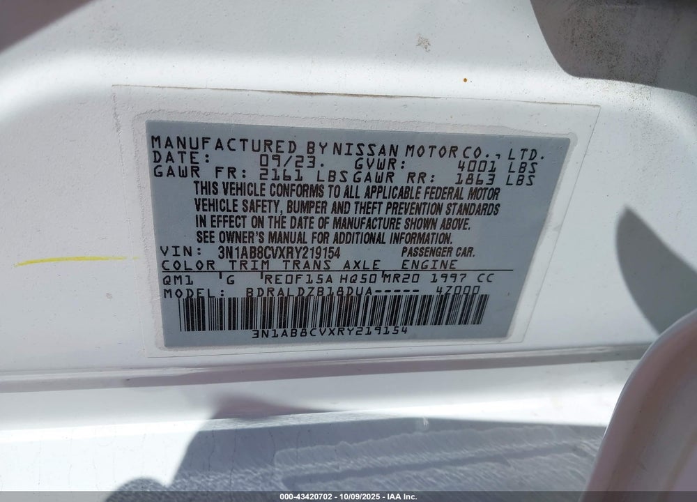 2024 NISSAN SENTRA SV XTRONIC CVT VIN: 3N1AB8CVXRY219154