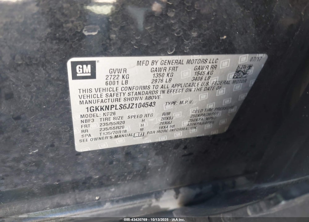 2018 GMC ACADIA DENALI VIN: 1GKKNPLS6JZ104543