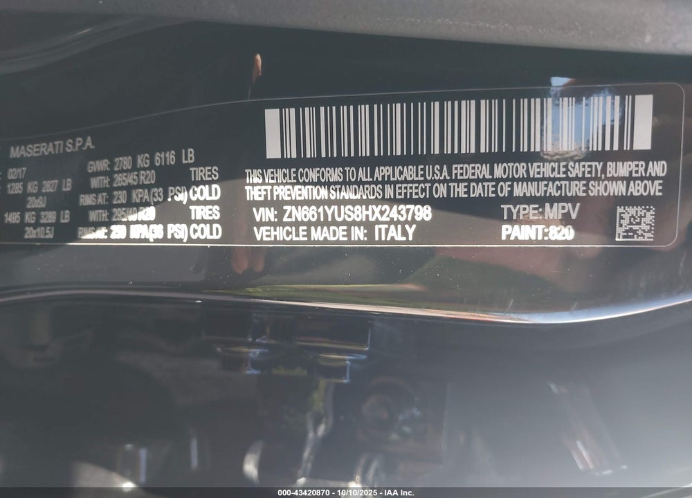 2017 MASERATI LEVANTE S VIN: ZN661YUS8HX243798