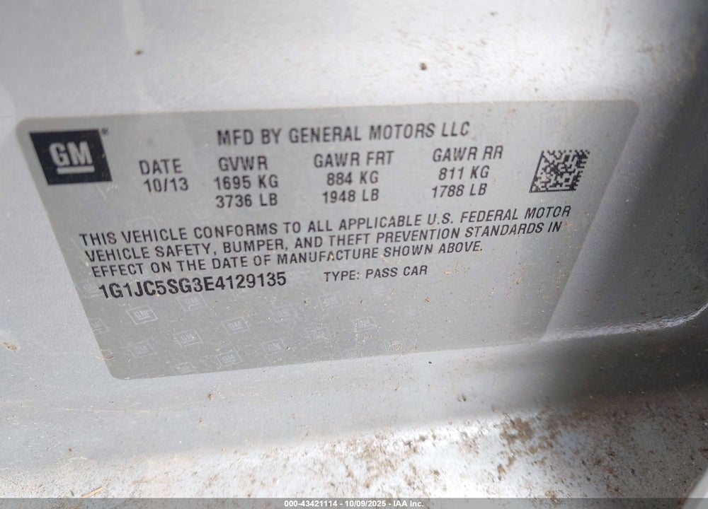 2014 CHEVROLET SONIC VIN: 1G1JC5SG3E4129135