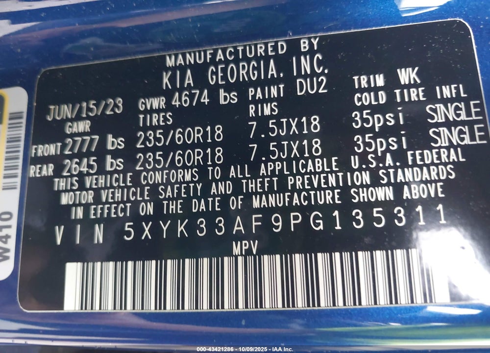 2023 KIA SPORTAGE VIN: 5XYK33AF9PG135311