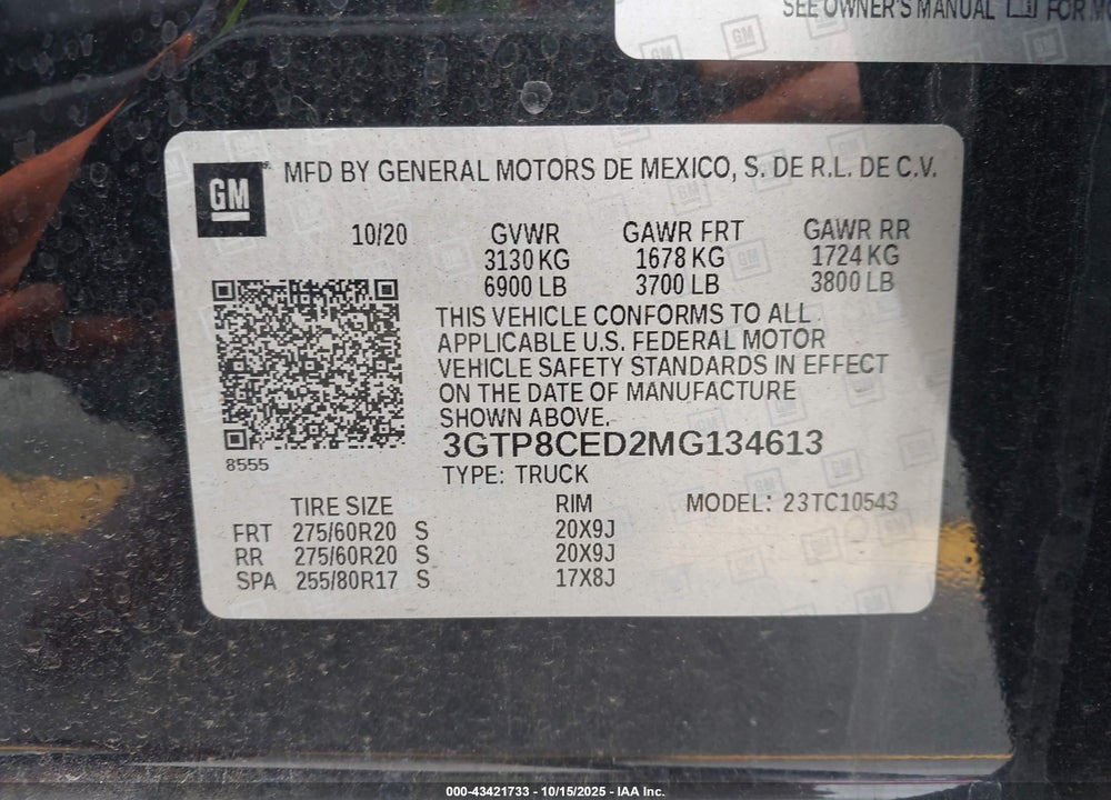 2021 GMC SIERRA 1500 2WD SHORT BOX ELEVATION VIN: 3GTP8CED2MG134613