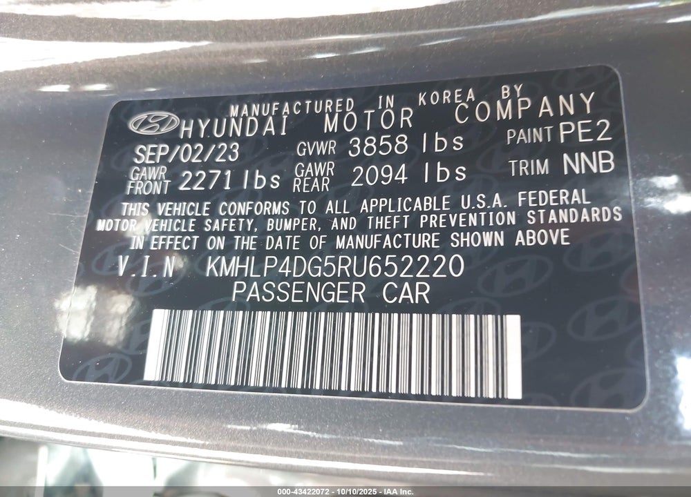 2024 HYUNDAI ELANTRA LIMITED VIN: KMHLP4DG5RU652220