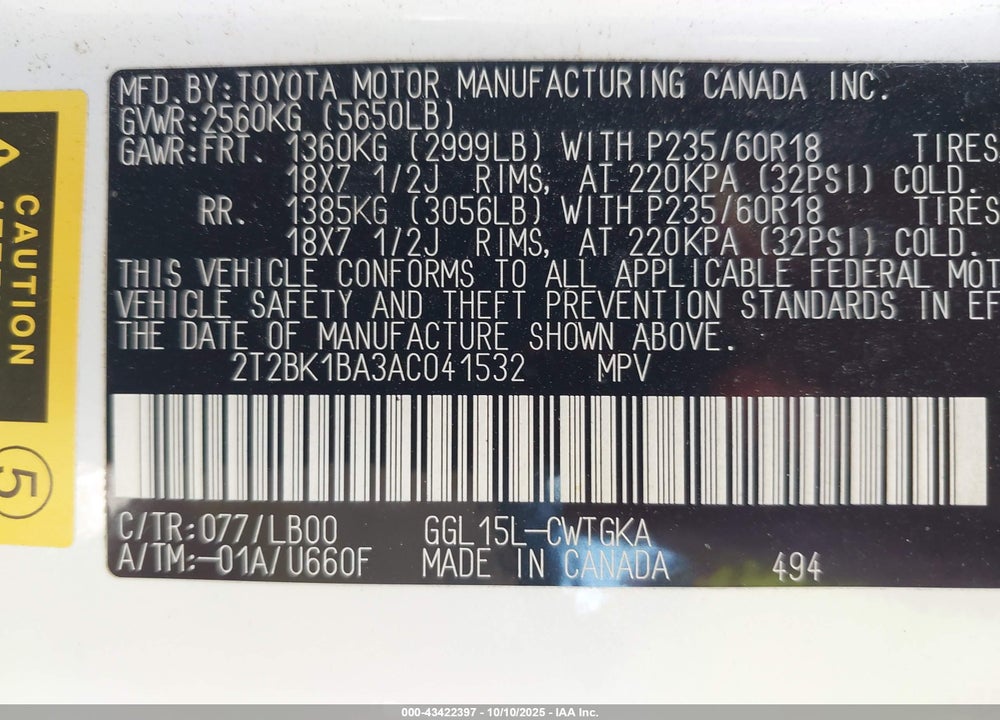 2010 LEXUS RX 350 VIN: 2T2BK1BA3AC041532
