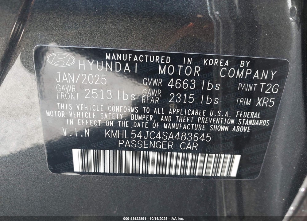 2025 HYUNDAI SONATA N LINE VIN: KMHL54JC4SA483645