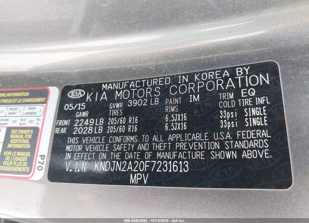 2015 KIA SOUL VIN: KNDJN2A20F7231613